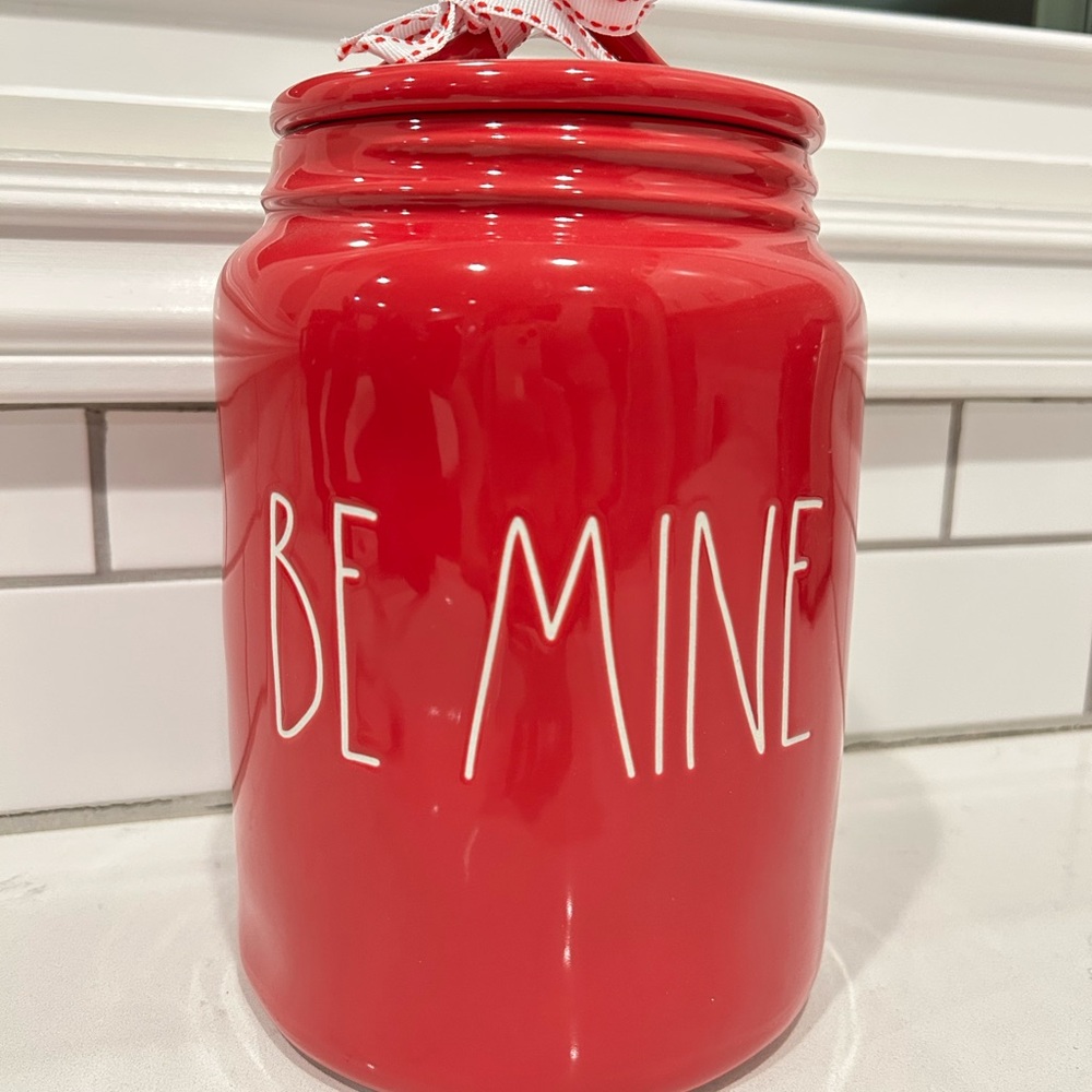 Rae Dunn BE MINE Red Canister with White Large Lettering